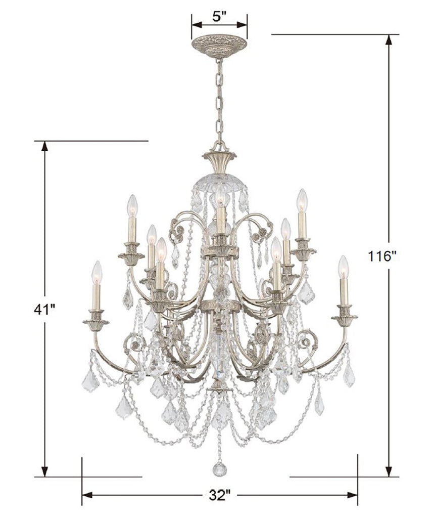 ##Antique Hardware## Regis 12 Light Spectra Crystal Olde Silver Chandelier