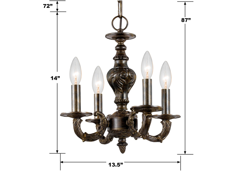 ##Antique Hardware## Paris Market 4 Light Venetian Bronze Mini Chandelier