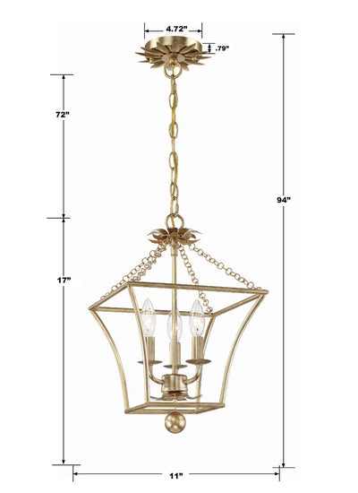 ##Antique Hardware## Broche 3 Light Antique Gold Mini Chandelier