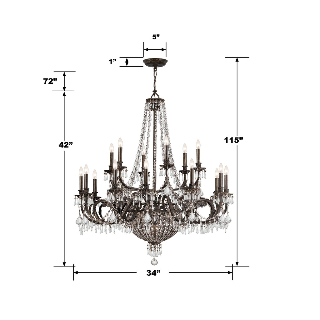 ##Antique Hardware## Vanderbilt 23 Light Hand Cut Crystal English Bronze Chandelier