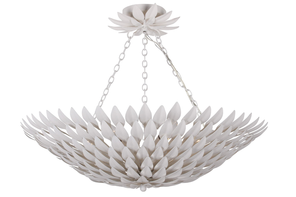 ##Antique Hardware## Broche 6 Light Matte White Chandelier