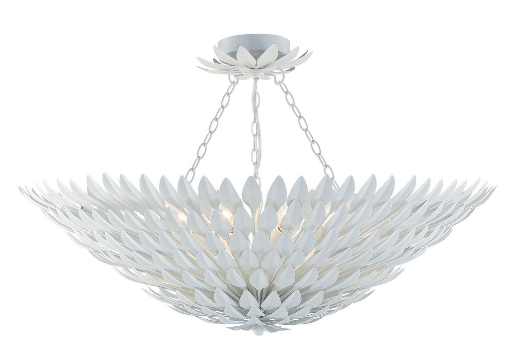 ##Antique Hardware## Broche 8 Light Matte White Chandelier