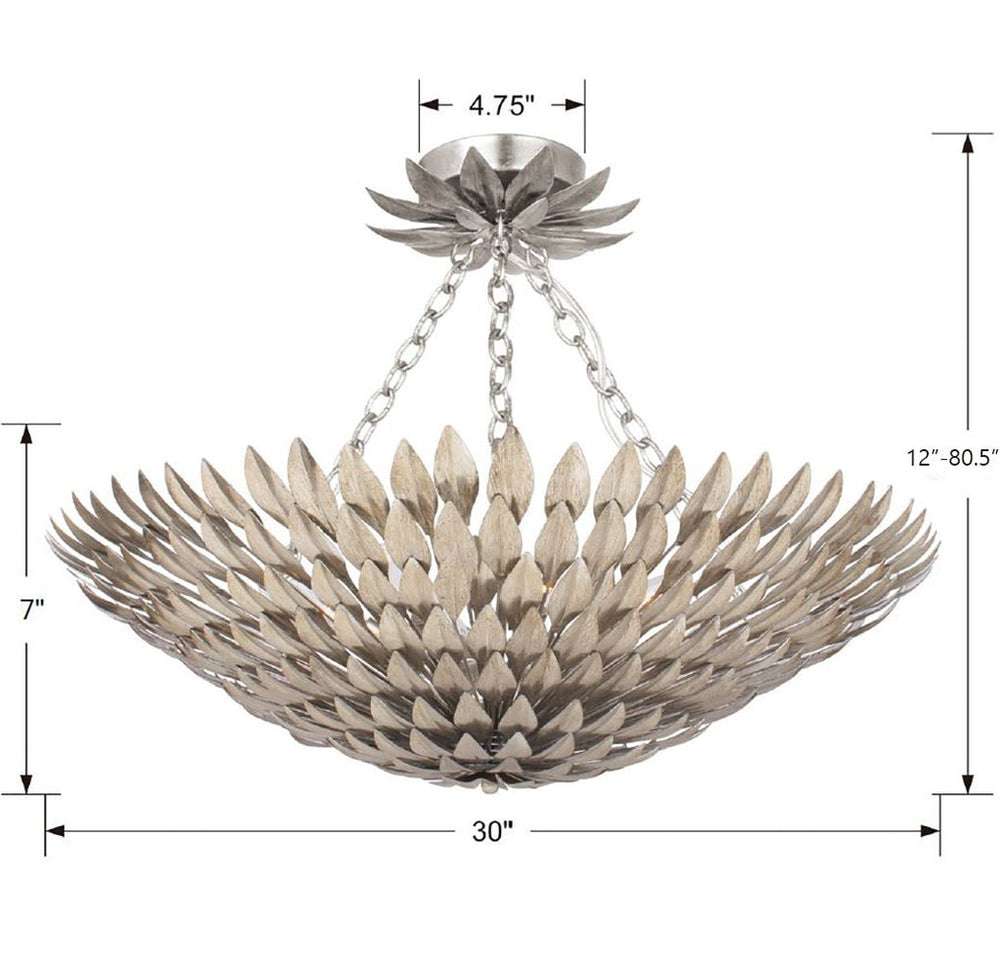 ##Antique Hardware## Broche 8 Light Antique Silver Semi Flush Mount