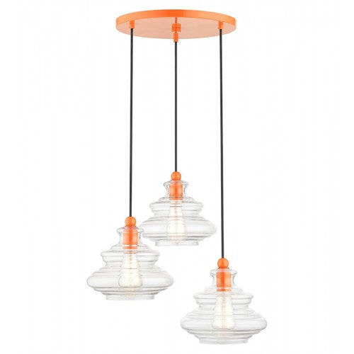 ##Antique Hardware## 3 Light Shiny Orange Pendant Chandelier