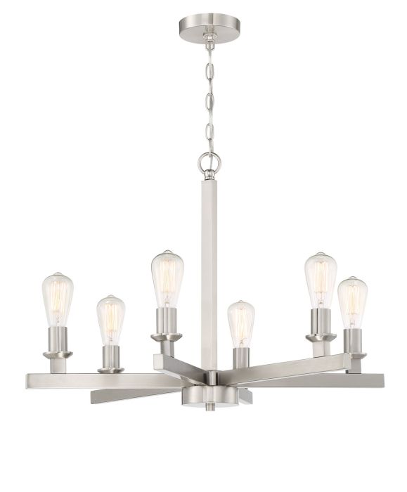 ##Antique Hardware## Chicago 6 Light Chandelier in Brushed Polished Nickel