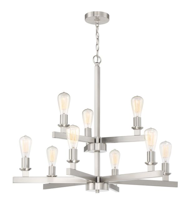 ##Antique Hardware## Chicago 9 Light Chandelier in Brushed Polished Nickel