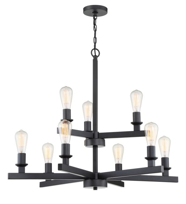 ##Antique Hardware## Chicago 9 Light Chandelier in Flat Black