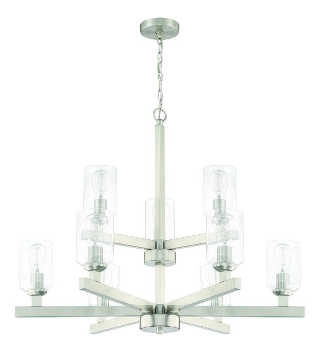 ##Antique Hardware## Chicago 9 Light Chandelier in Brushed Polished Nickel