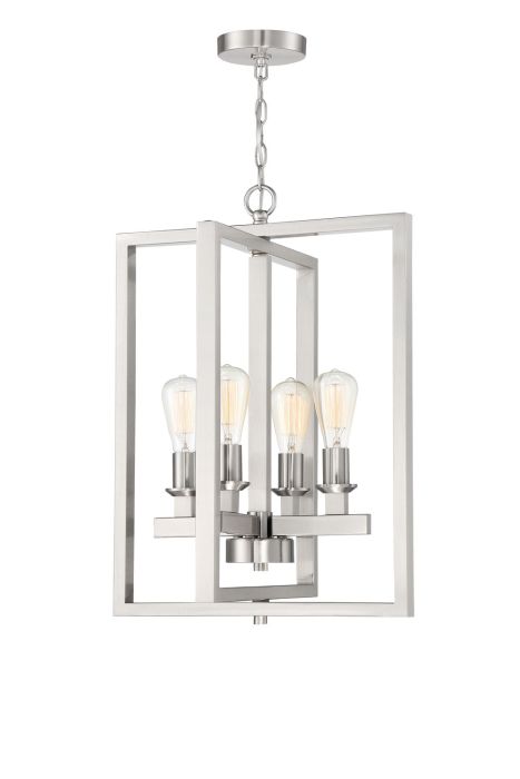 ##Antique Hardware## Chicago 4 Light Foyer in Brushed Polished Nickel