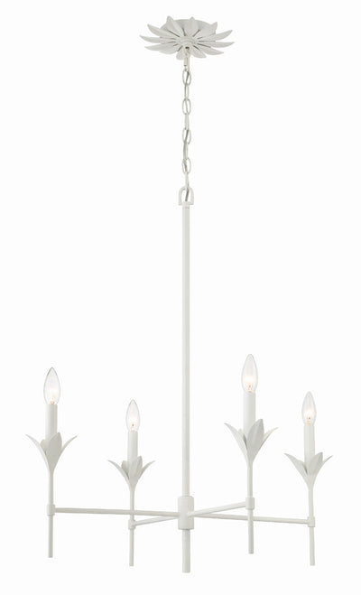 ##Antique Hardware## Broche 4 Light Matte White Chandelier