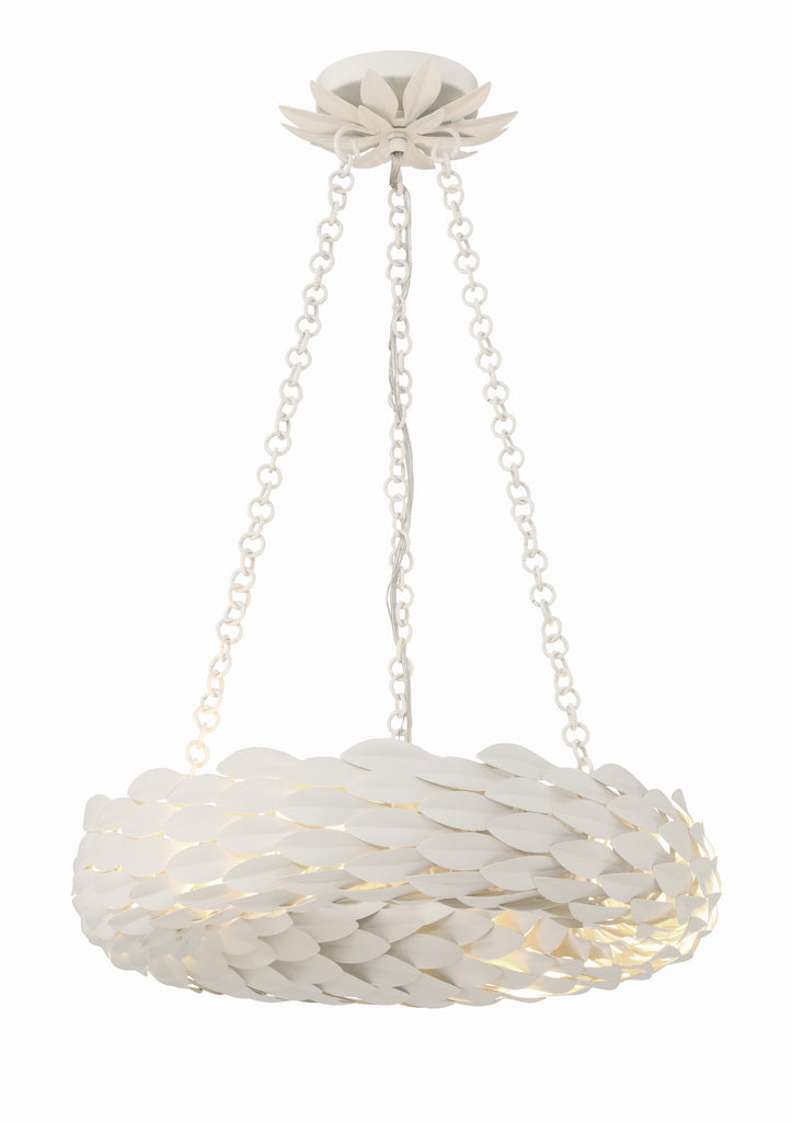 ##Antique Hardware## Broche 6 Light Matte White Chandelier