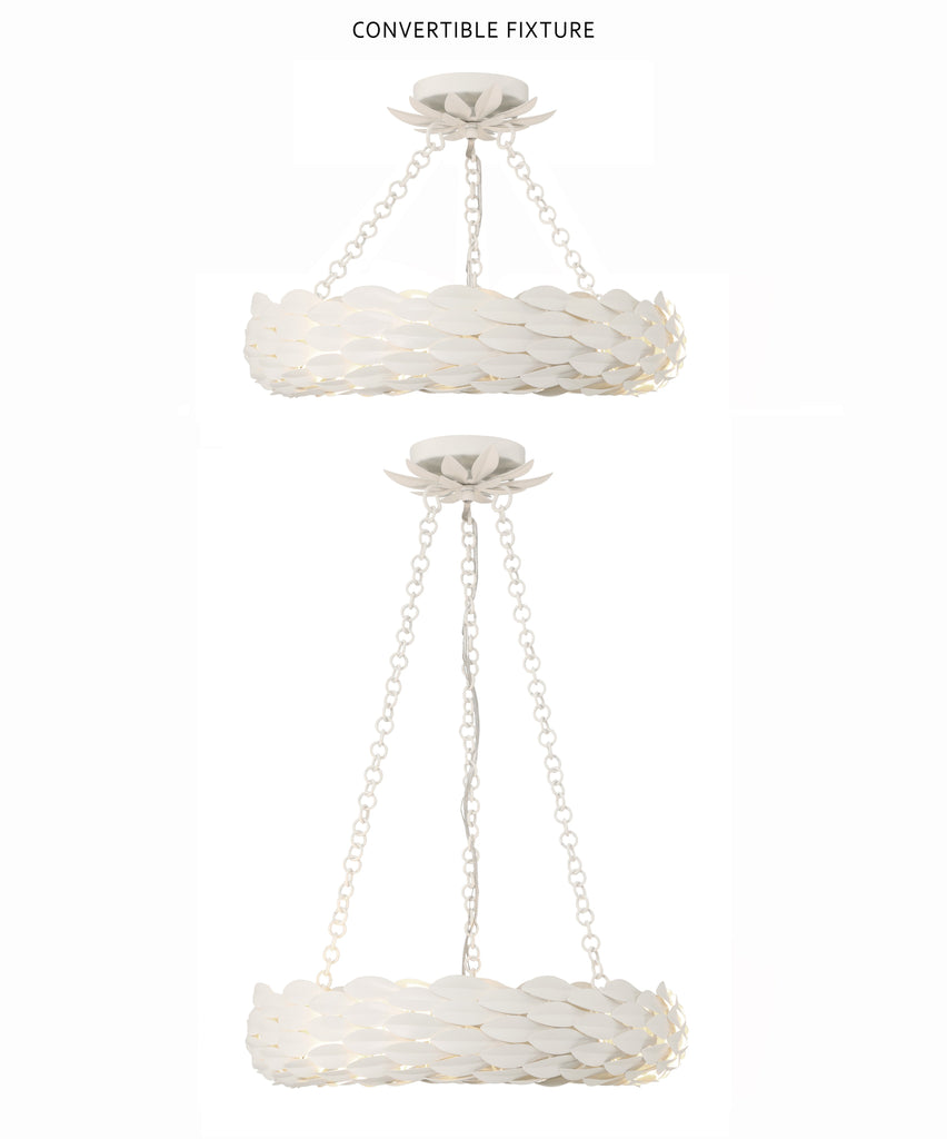 ##Antique Hardware## Broche 6 Light Matte White Chandelier