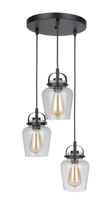 ##Antique Hardware## Trystan 3 Light Pendant in Flat Black