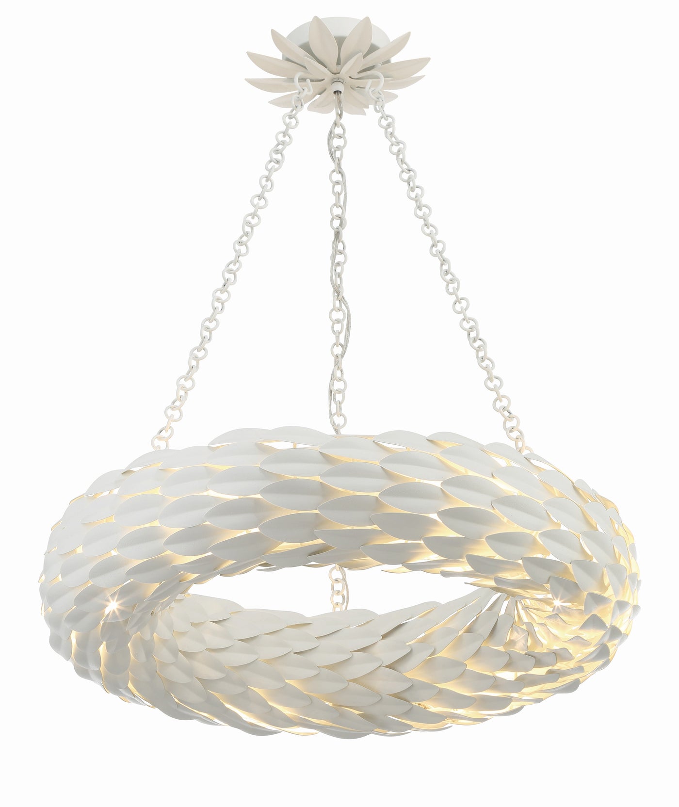 ##Antique Hardware## Broche 6 Light Matte White Chandelier