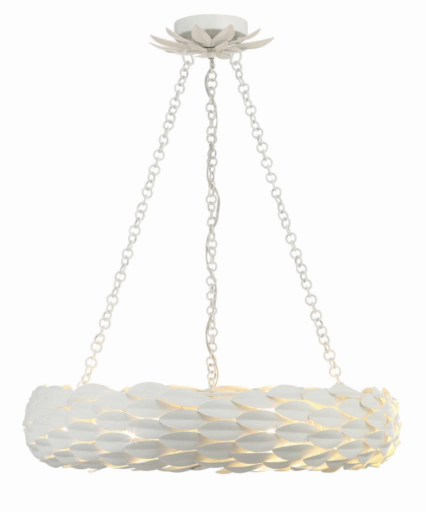 ##Antique Hardware## Broche 6 Light Matte White Chandelier