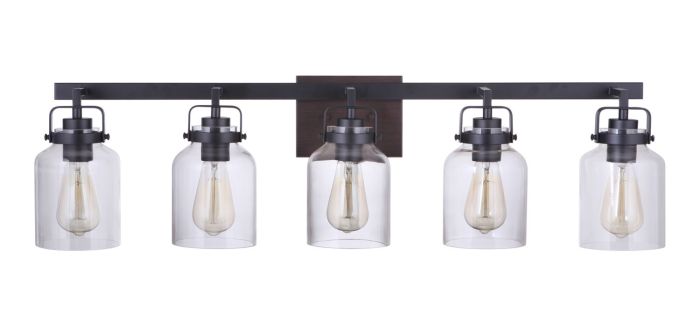 ##Antique Hardware## Foxwood 5 Light Vanity in Flat Black/Dark Teak