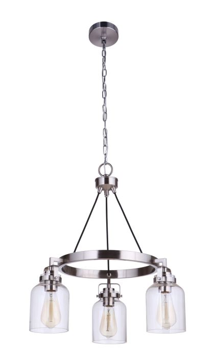 ##Antique Hardware## Foxwood 3 Light Chandelier in Brushed Polished Nickel