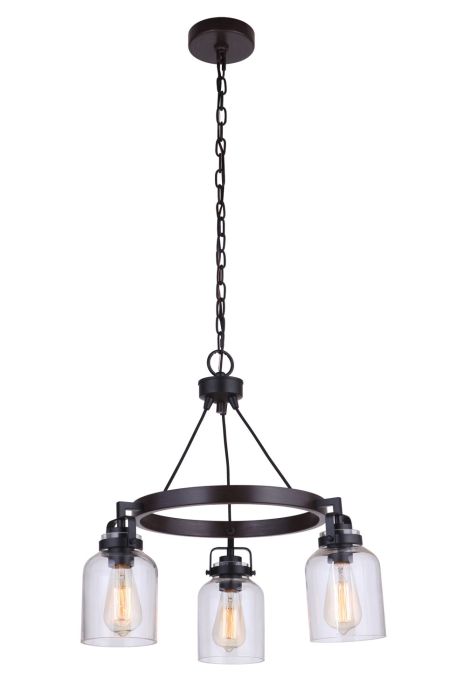 ##Antique Hardware## Foxwood 3 Light Chandelier in Flat Black/Dark Teak