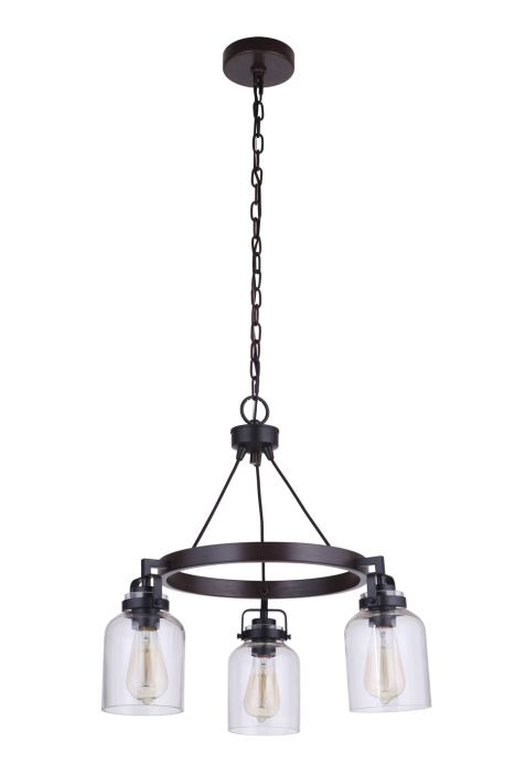 ##Antique Hardware## Foxwood 3 Light Chandelier in Flat Black/Dark Teak