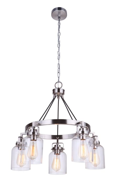 ##Antique Hardware## Foxwood 5 Light Chandelier in Brushed Polished Nickel