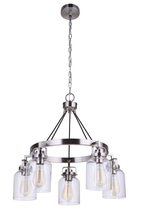 ##Antique Hardware## Foxwood 5 Light Chandelier in Brushed Polished Nickel