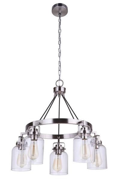 ##Antique Hardware## Foxwood 5 Light Chandelier in Brushed Polished Nickel