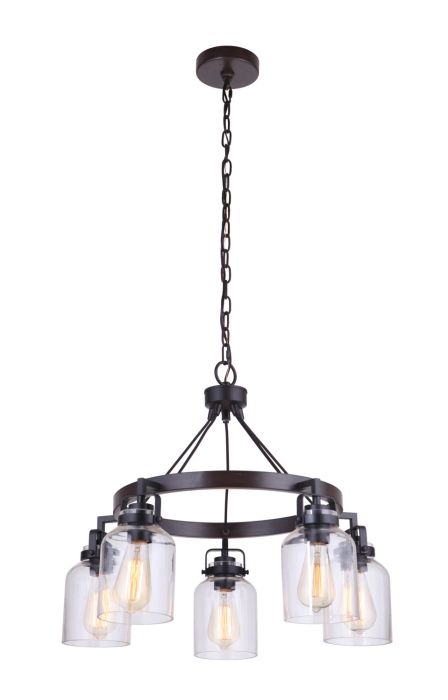 ##Antique Hardware## Foxwood 5 Light Chandelier in Flat Black/Dark Teak