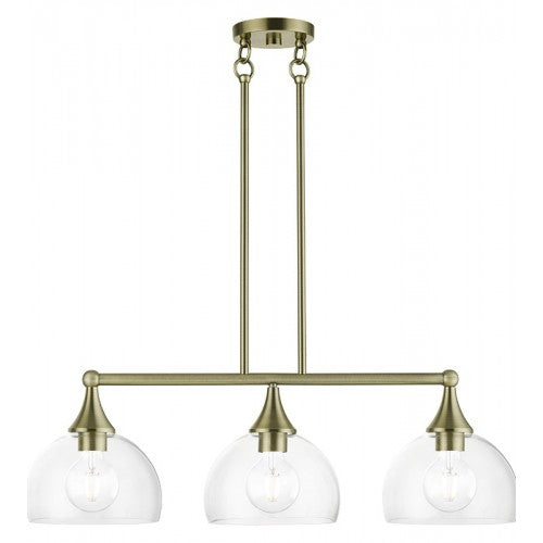 ##Antique Hardware## 3 Light Antique Brass Linear Chandelier