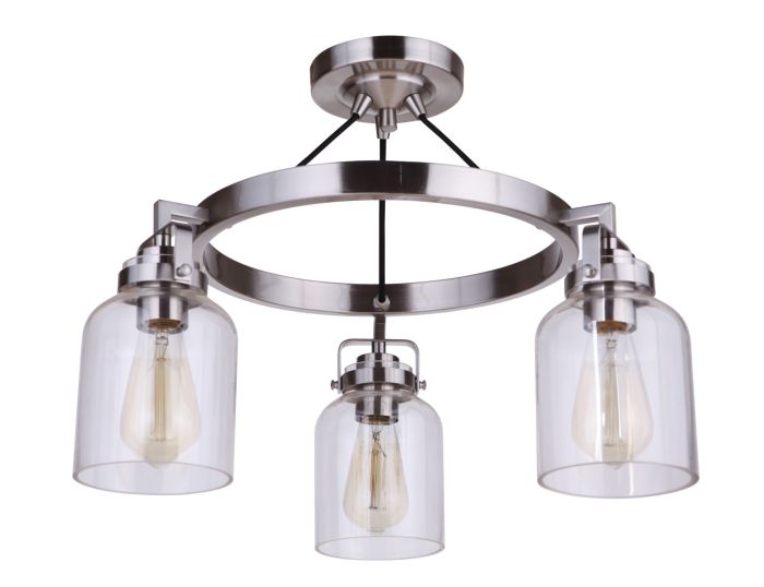 ##Antique Hardware## Foxwood 3 Light Convertible Semi Flush in Brushed Polished Nickel