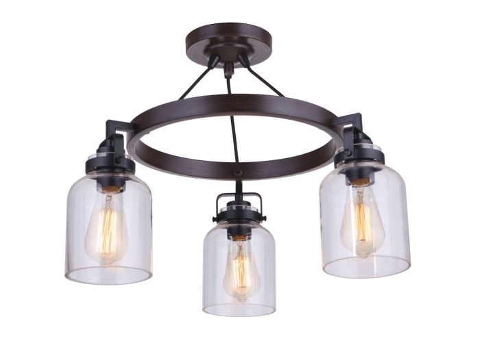 ##Antique Hardware## Foxwood 3 Light Convertible Semi Flush in Flat Black/Dark Teak