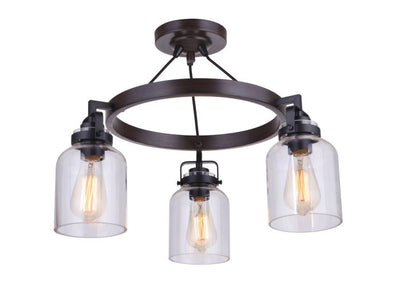 ##Antique Hardware## Foxwood 3 Light Convertible Semi Flush in Flat Black/Dark Teak