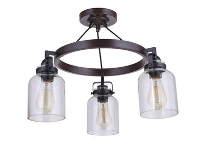 ##Antique Hardware## Foxwood 3 Light Convertible Semi Flush in Flat Black/Dark Teak