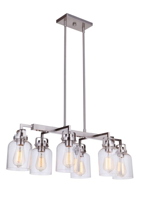 ##Antique Hardware## Foxwood 6 Light Island in Brushed Polished Nickel