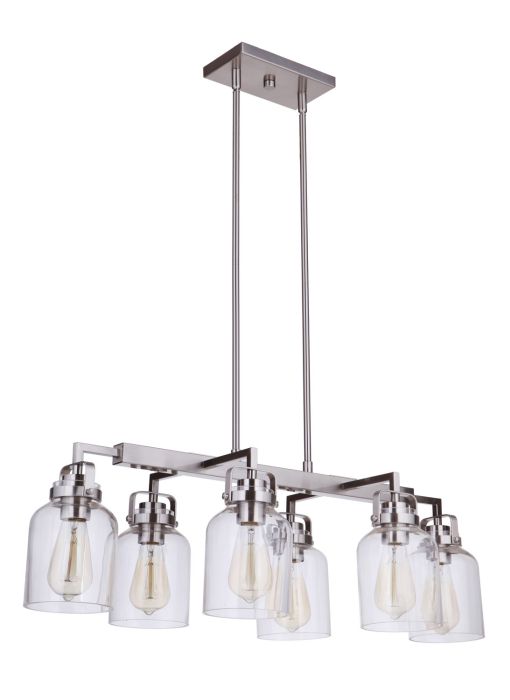 ##Antique Hardware## Foxwood 6 Light Island in Brushed Polished Nickel