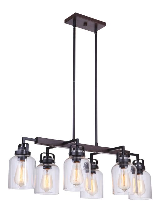 ##Antique Hardware## Foxwood 6 Light Island in Flat Black/Dark Teak