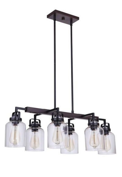 ##Antique Hardware## Foxwood 6 Light Island in Flat Black/Dark Teak