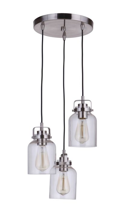 ##Antique Hardware## Foxwood 3 Light Pendant in Brushed Polished Nickel