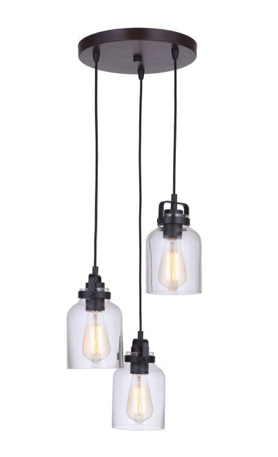 ##Antique Hardware## Foxwood 3 Light Pendant in Flat Black/Dark Teak