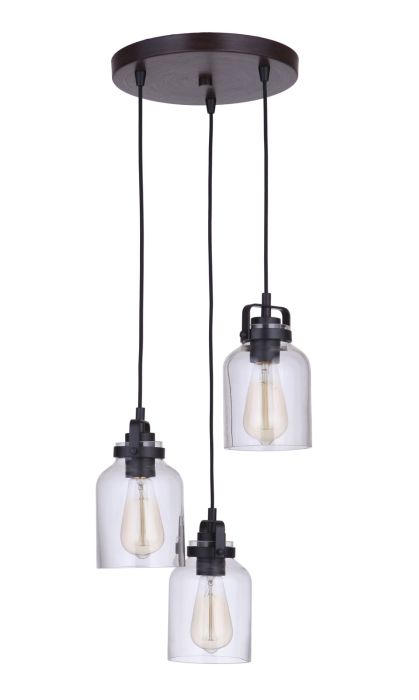 ##Antique Hardware## Foxwood 3 Light Pendant in Flat Black/Dark Teak