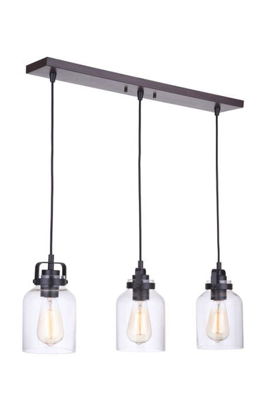 ##Antique Hardware## Foxwood 3 Light Pendant in Flat Black/Dark Teak