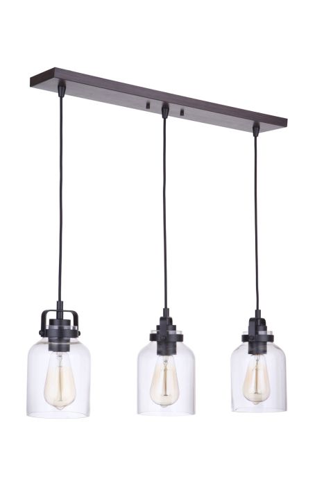 ##Antique Hardware## Foxwood 3 Light Pendant in Flat Black/Dark Teak