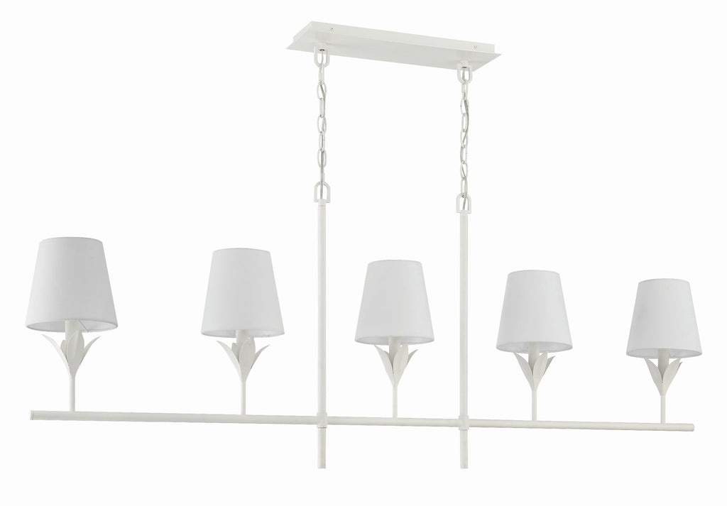 ##Antique Hardware## Broche 5 Light Matte White Chandelier