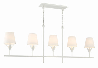 ##Antique Hardware## Broche 5 Light Matte White Chandelier