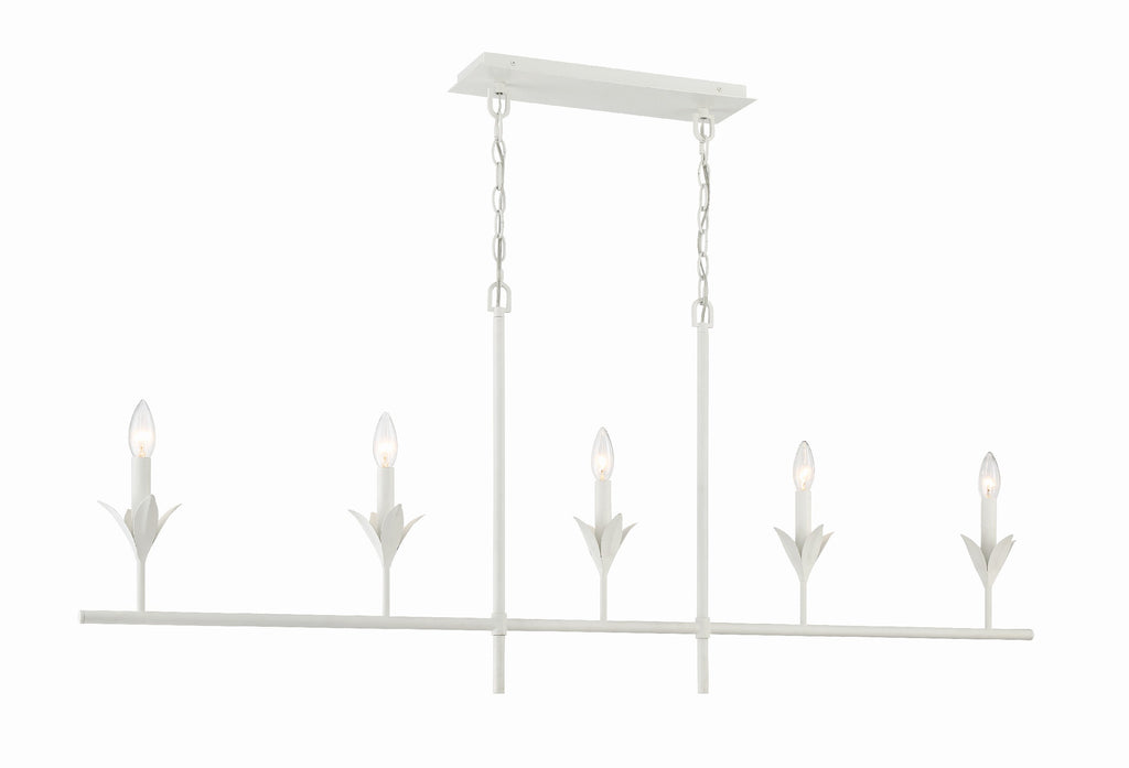 ##Antique Hardware## Broche 5 Light Matte White Chandelier