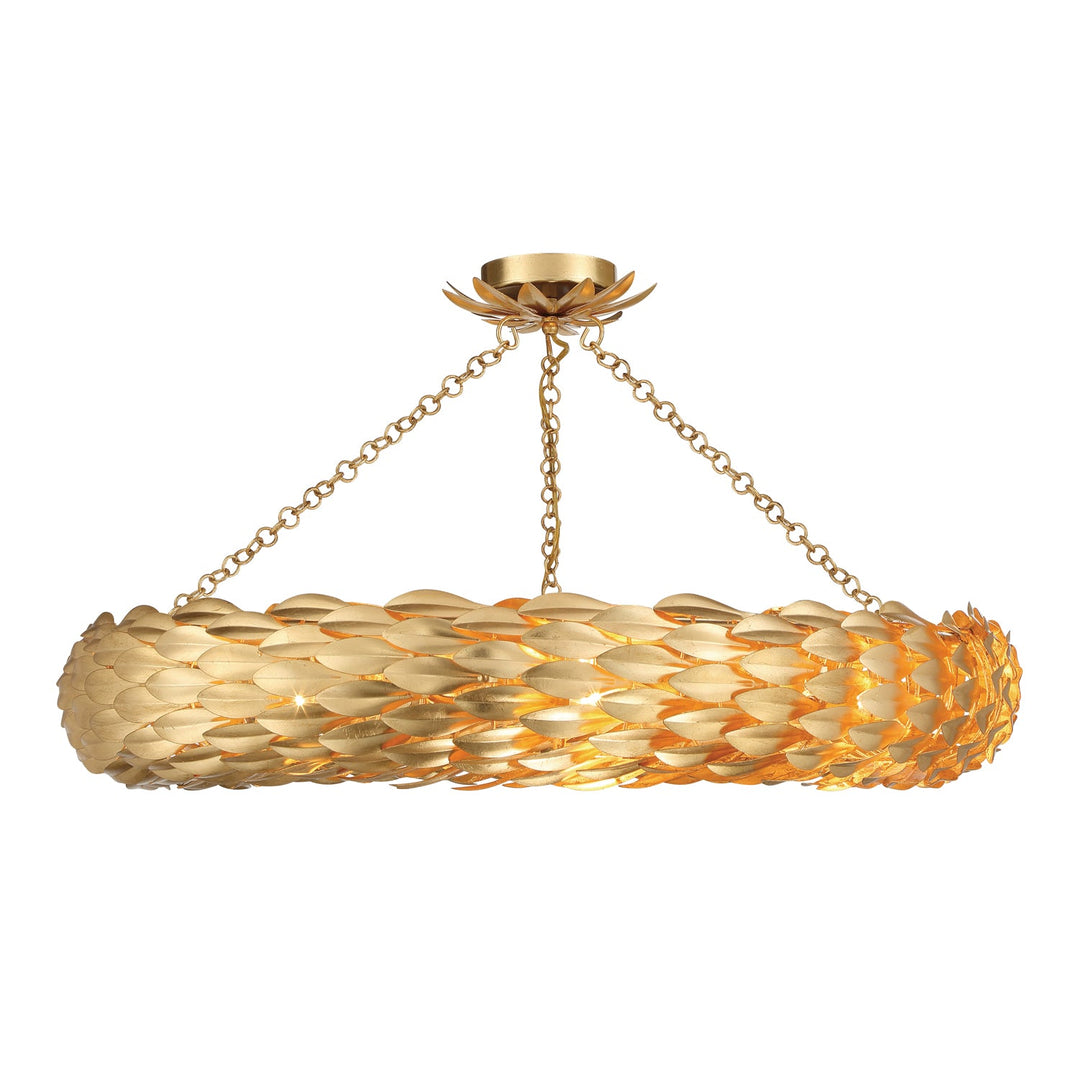 ##Antique Hardware## Broche 8 Light Antique Gold Semi Flush Mount