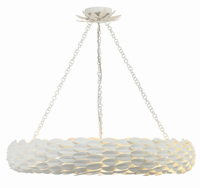 ##Antique Hardware## Broche 8 Light Matte White Chandelier