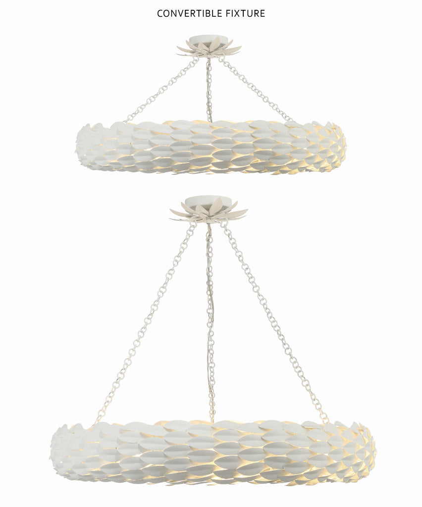 ##Antique Hardware## Broche 8 Light Matte White Chandelier