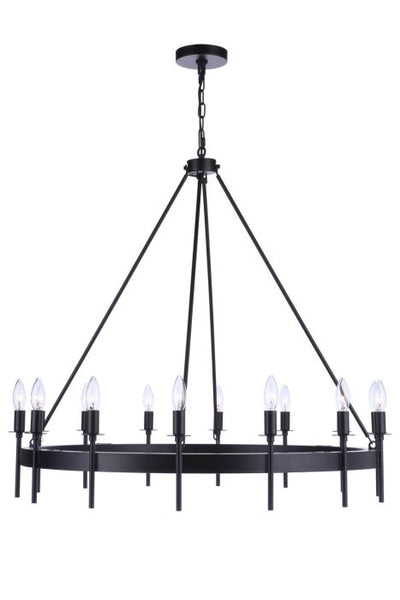 ##Antique Hardware## Larrson 14 Light Chandelier in Flat Black