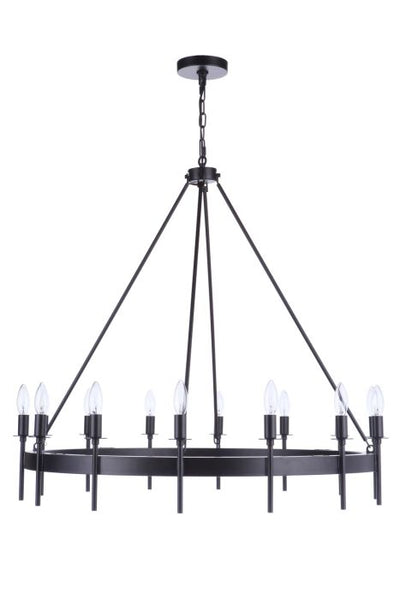 ##Antique Hardware## Larrson 14 Light Chandelier in Flat Black