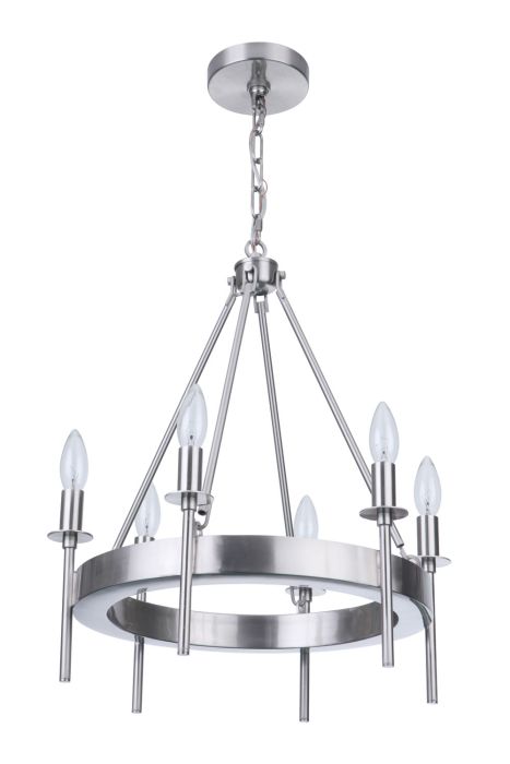 ##Antique Hardware## Larrson 6 Light Chandelier in Brushed Polished Nickel